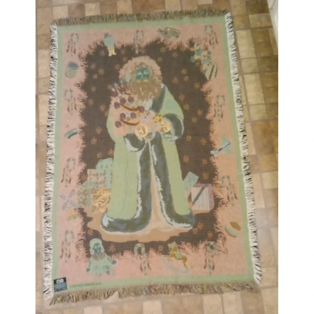 Goodwin Weaver Old World Christmas Santa Tapestry Fringe Throw Blanket 64x44 USA